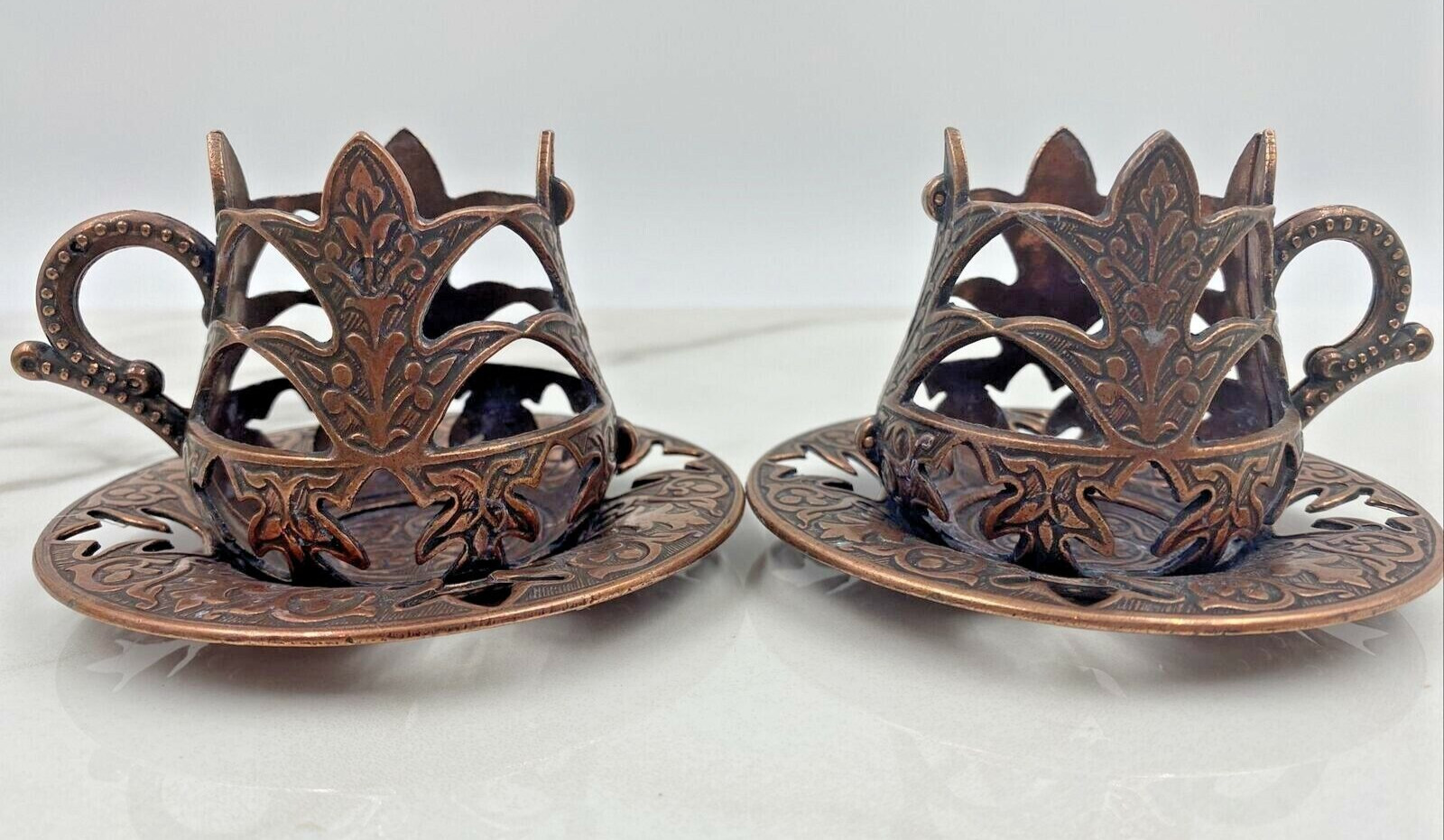 VTG Turkish Copper Cups Coffee Tea Espresso Serving Saucer Set of 2 Turkyie gallery