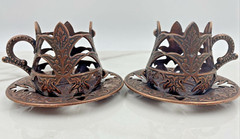 VTG Turkish Copper Cups Coffee Tea Espresso Serving Saucer Set of 2 Turkyie
