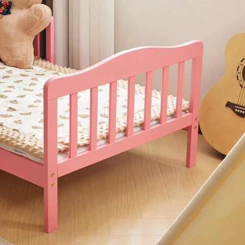 Classic Pink Toddler Bed Frame Solid Pine Wood Children's Bed w/ Rails for Girls gallery