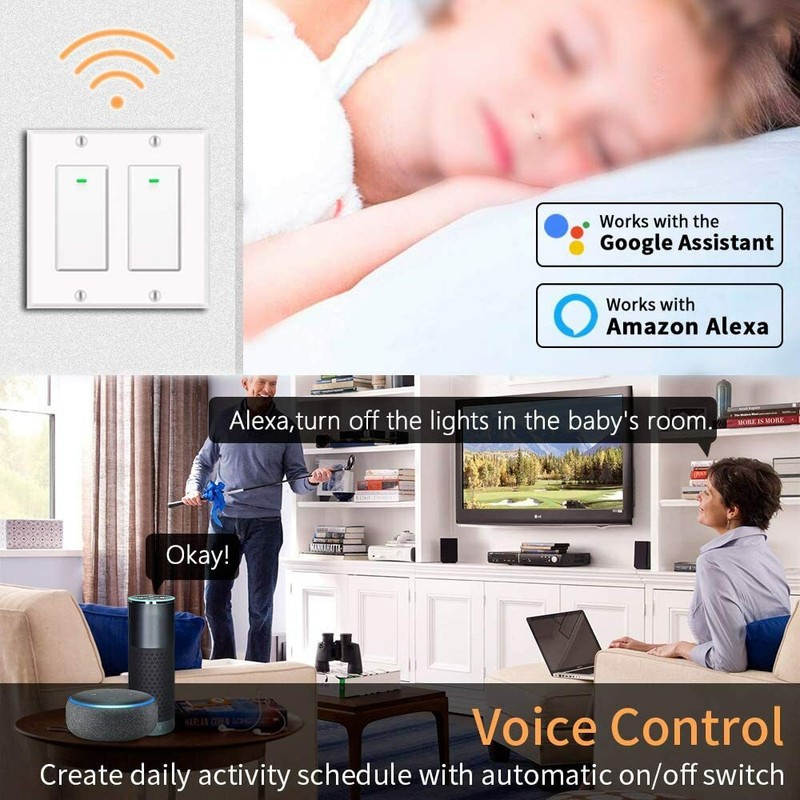 Smart Light Switch 2gang, Works with Alexa &Google Assistant, White 4pack gallery