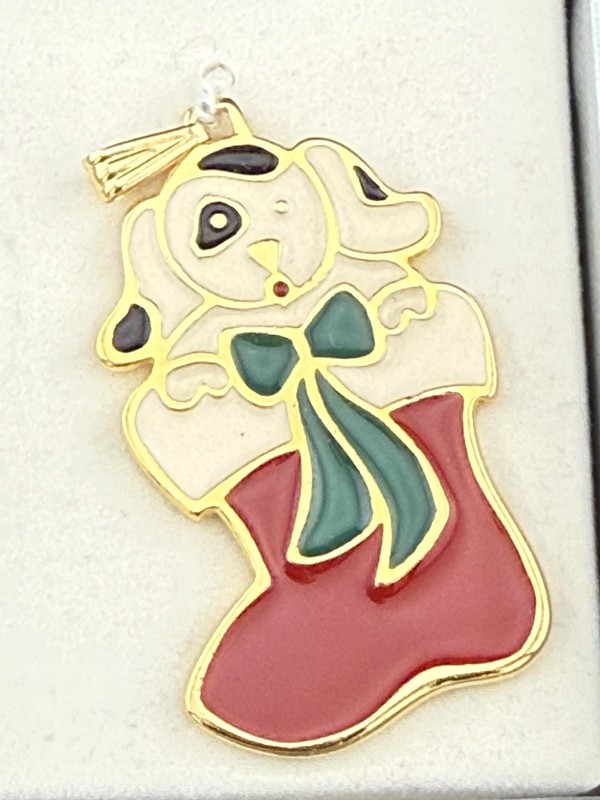 Wallace Silversmiths Enamel Dog Stocking Christmas Ornament Metal Bauble Hanging gallery