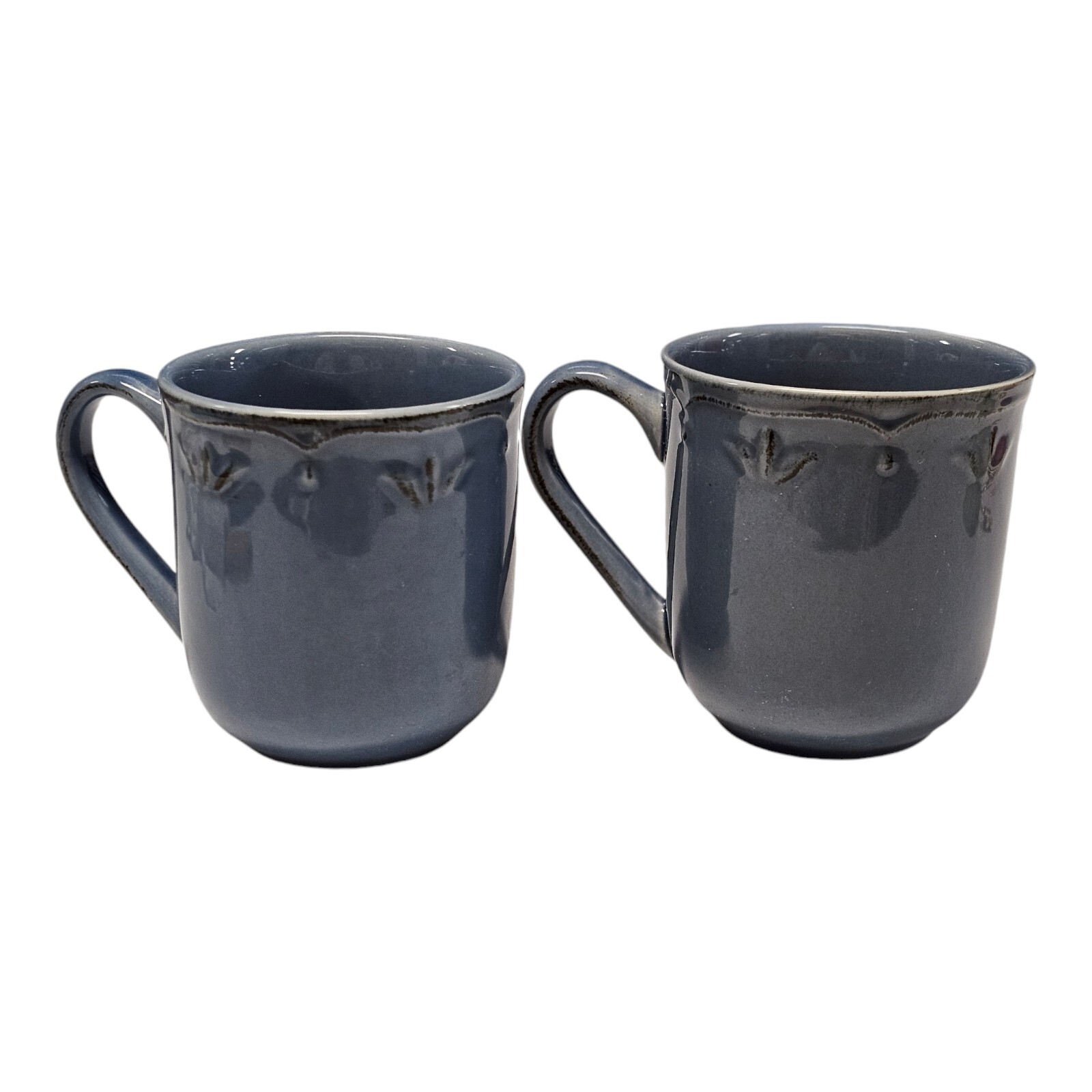 2 Thomson Pottery Slate Blue Embossed Mugs Cups NO Chips Cracks or Crazing READ gallery