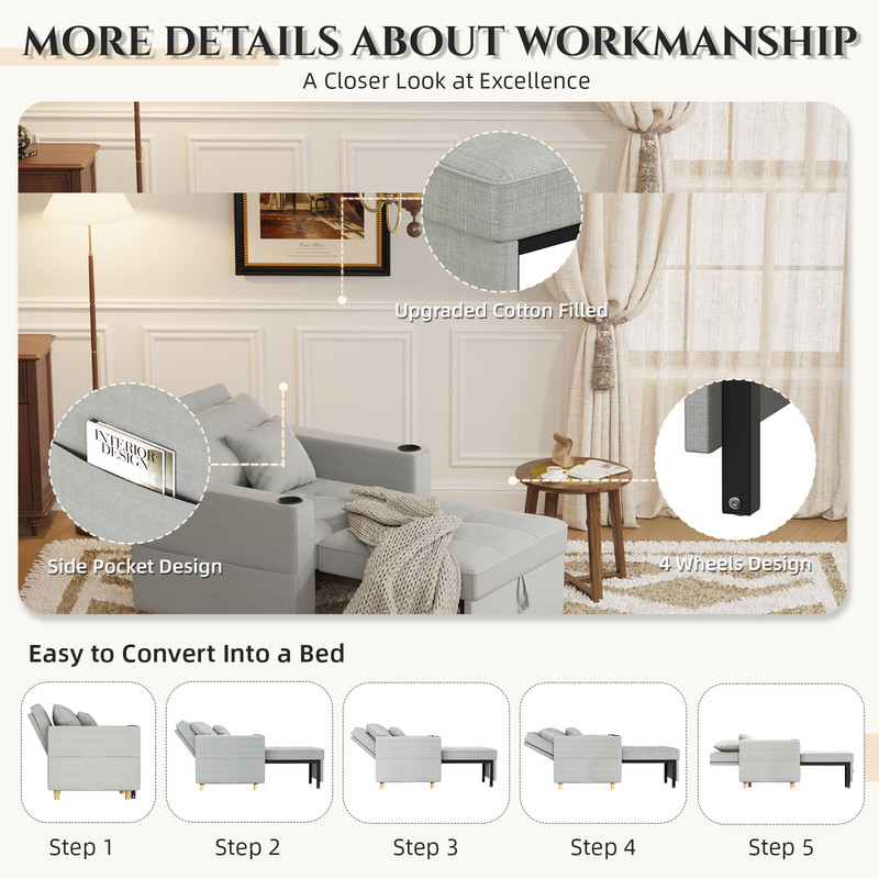 Sleeper Chair 38" Extra Wide Convertible Chair Bed 3-in-1 Pull Out Single Sofa gallery