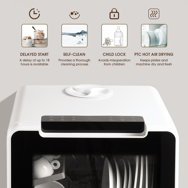 8 Wash Programs Portable Dishwasher 5L Water Tank Child Lock Delayed Start gallery