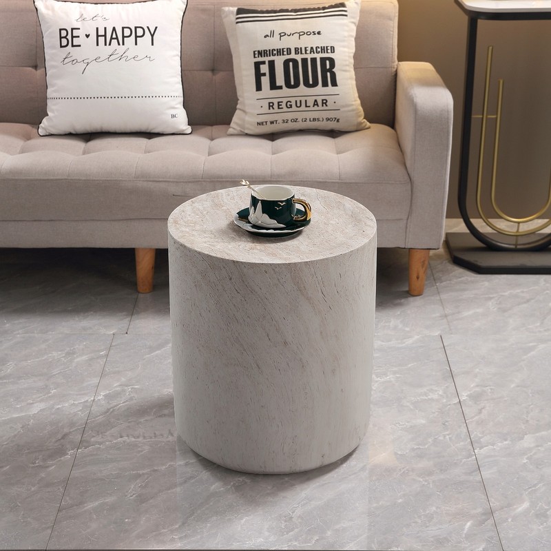 Magnesium Oxide Side Table 15.75" Round, Sturdy & Waterproof, Light Travertine gallery