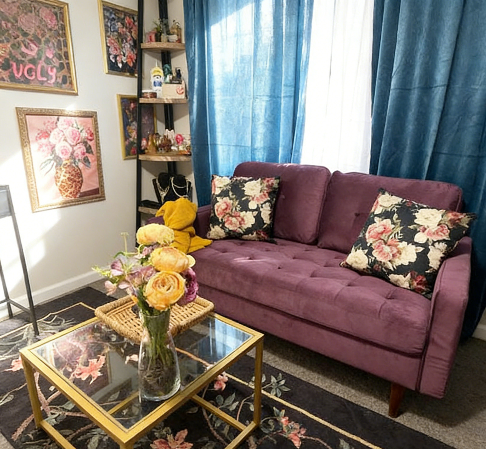 58" Sectional Loveseat Sofa Couch Mid Century Modern Small Space Purple gallery