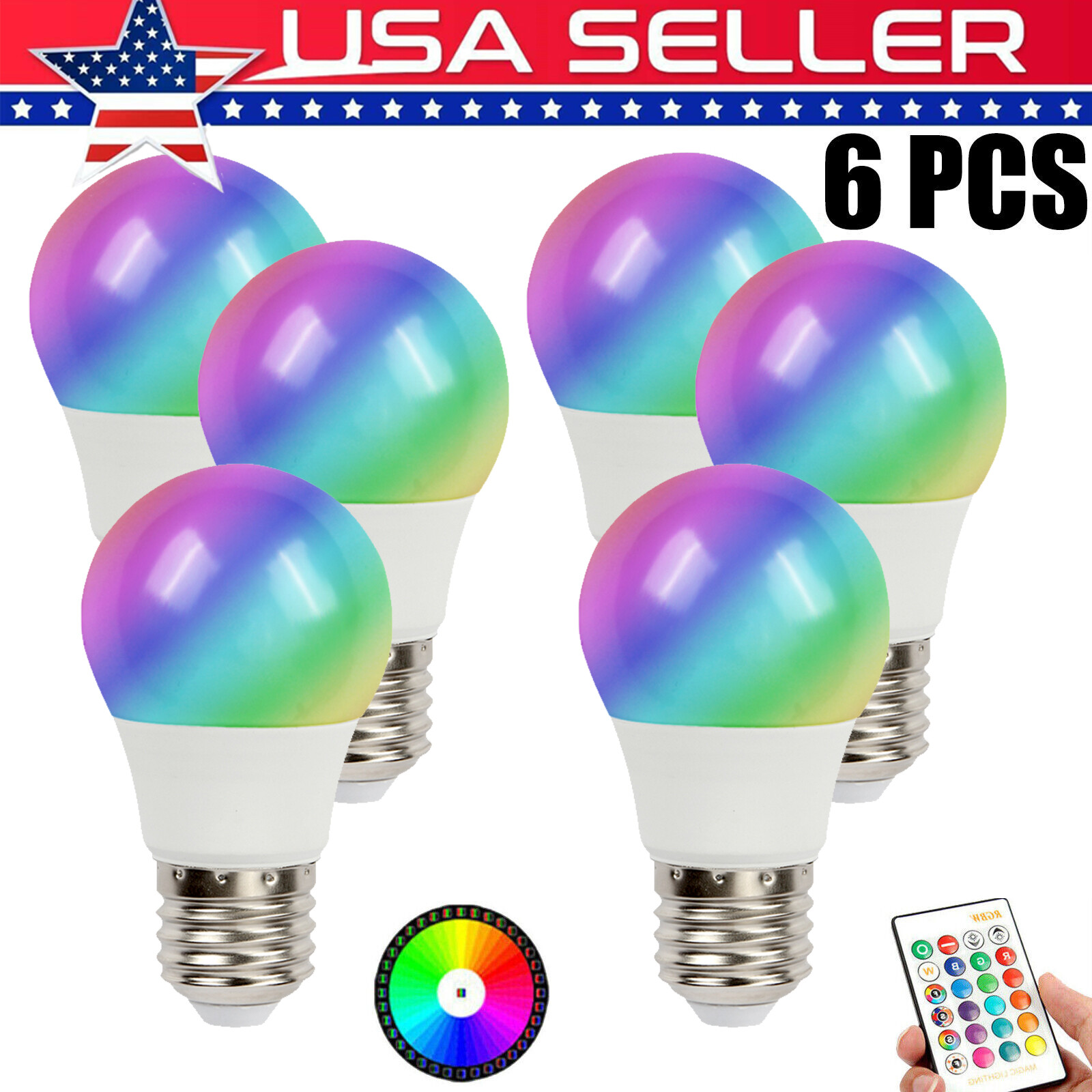 6 PCS 16 Color Changing Light Bulb Remote Control Dimmable RGB LED Bulbs E27 E26 gallery