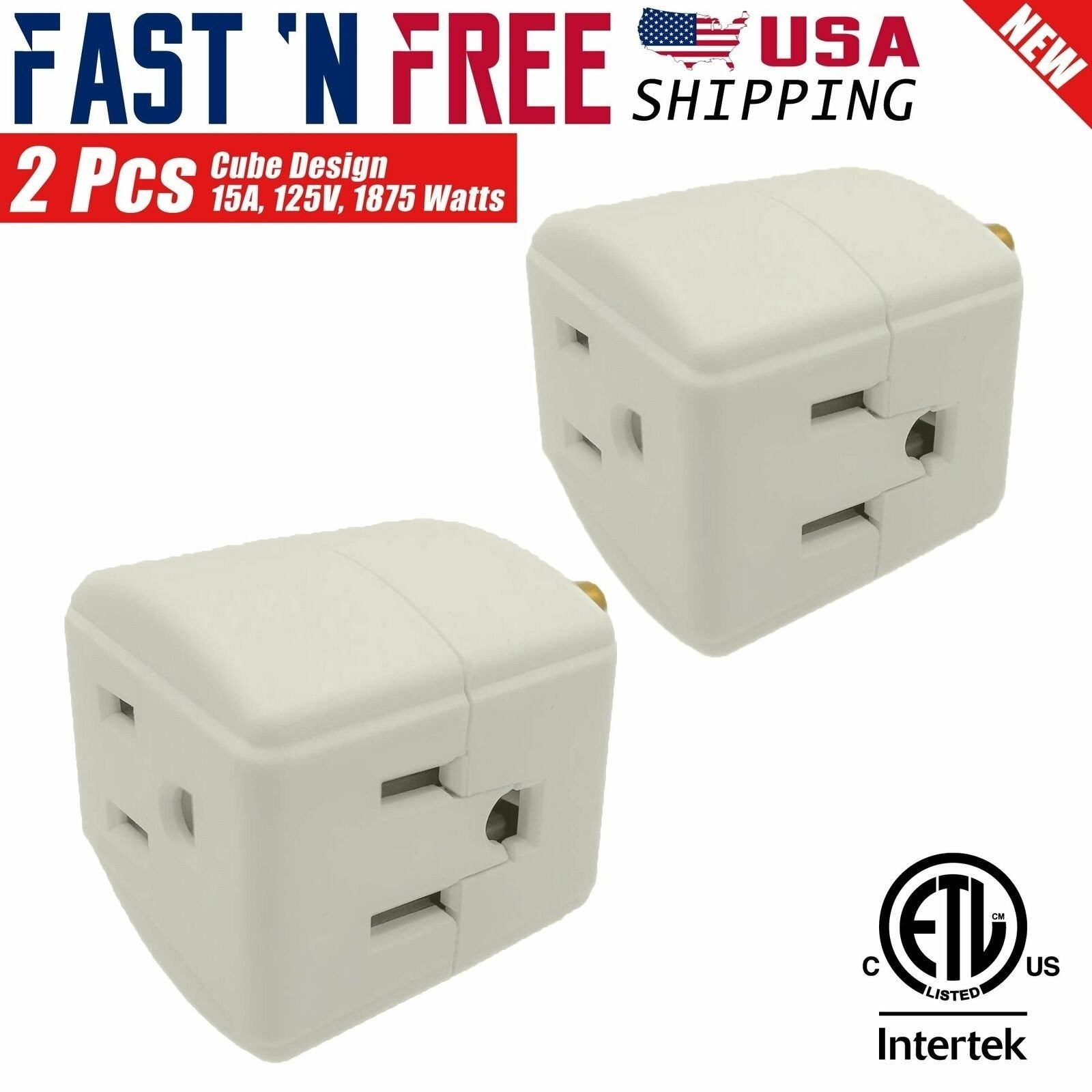 2-Packs Grounded 3 Outlet ETL Certified Cube Wall Tap Adapter (Light Grey) gallery