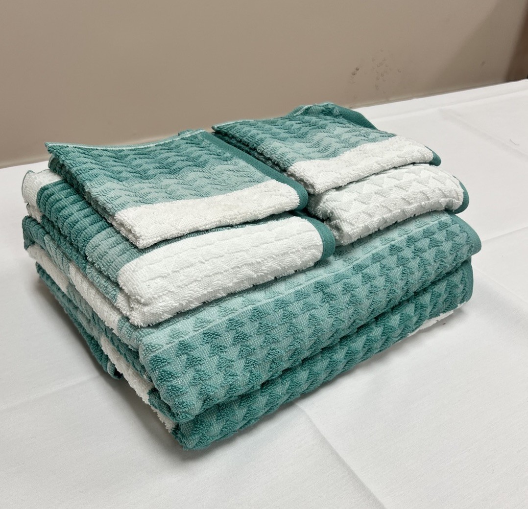 Teal & White Striped Chevron Printed New 6 Piece Bath Towel Set gallery