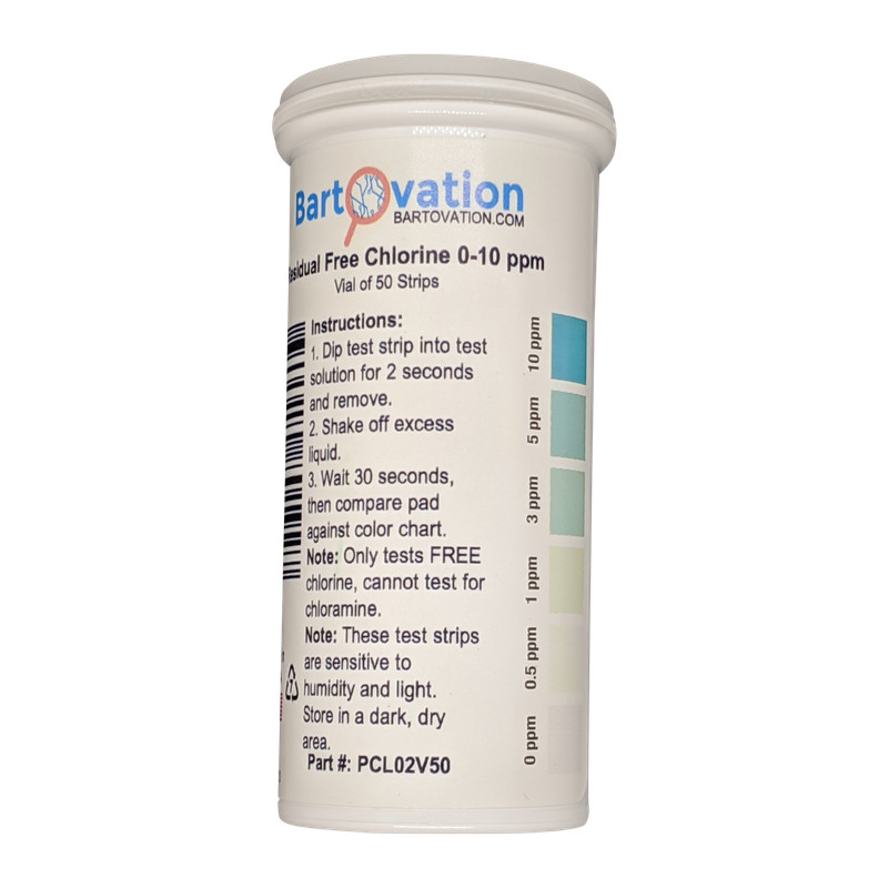 Residual Low Level Free Chlorine Test Strip 0-10 ppm [Vial of 50 Plastic Strips] gallery