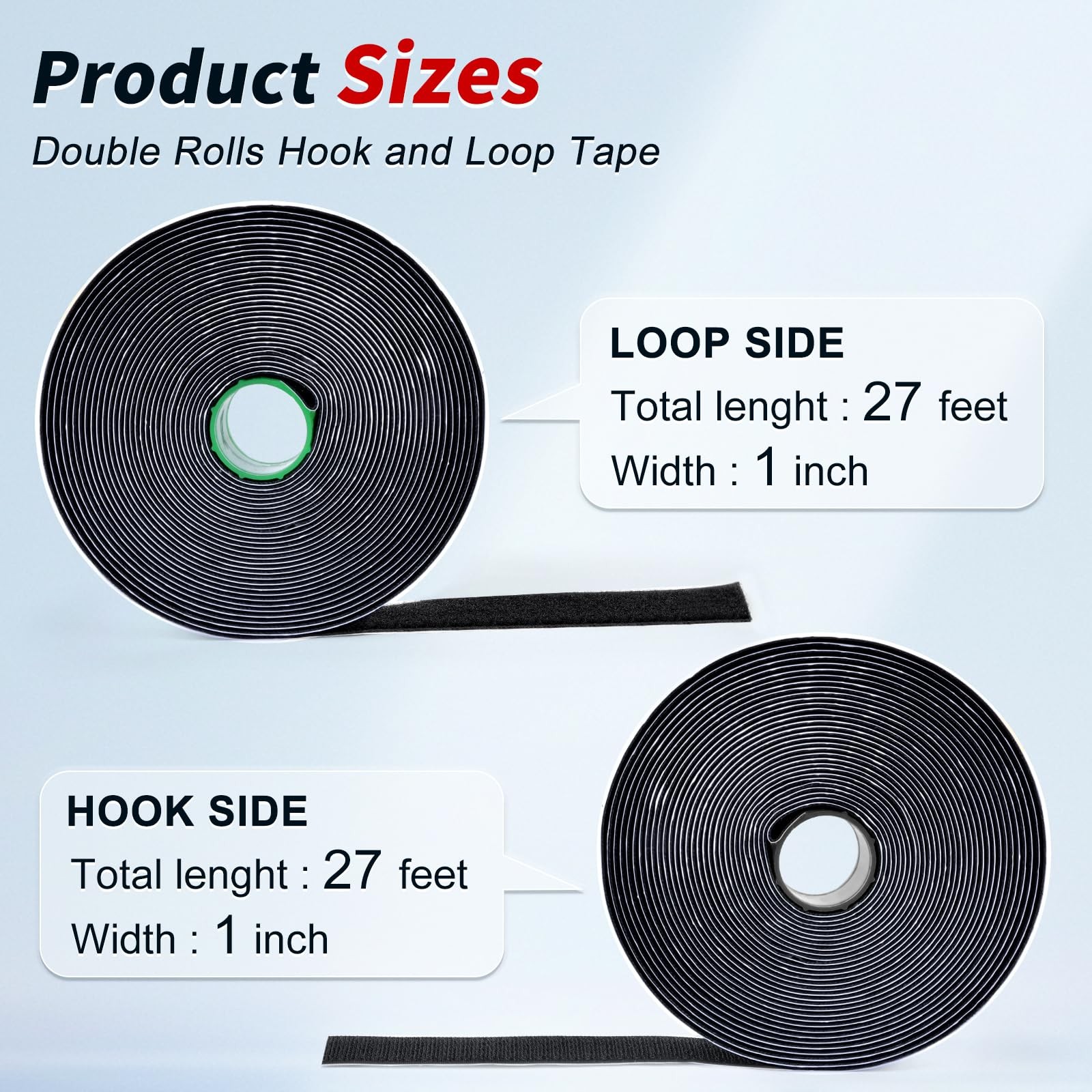 1 Inch x 27Ft Hook and Loop Strips with Adhesive, Double 1 In x 27Ft, Black gallery