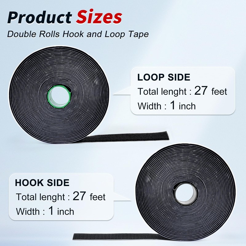 1 Inch x 27Ft Hook and Loop Strips with Adhesive, Double 1 In x 27Ft, Black gallery
