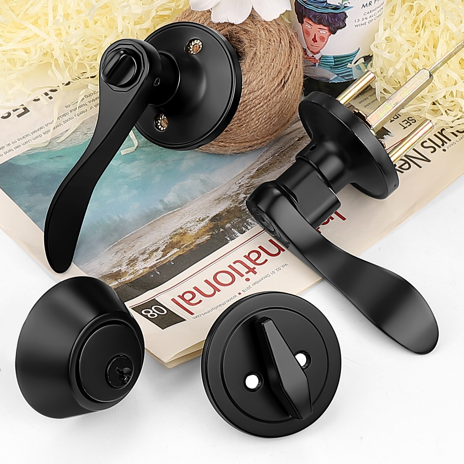Probrico Matte Black Front Entry Lock Set Privacy Passage Door Levers Deadbolt gallery