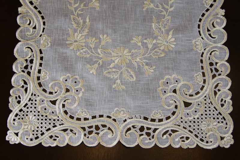 Organza Fabric Solid White Beige Embroidered Table Placemat Runner Wedding Party gallery