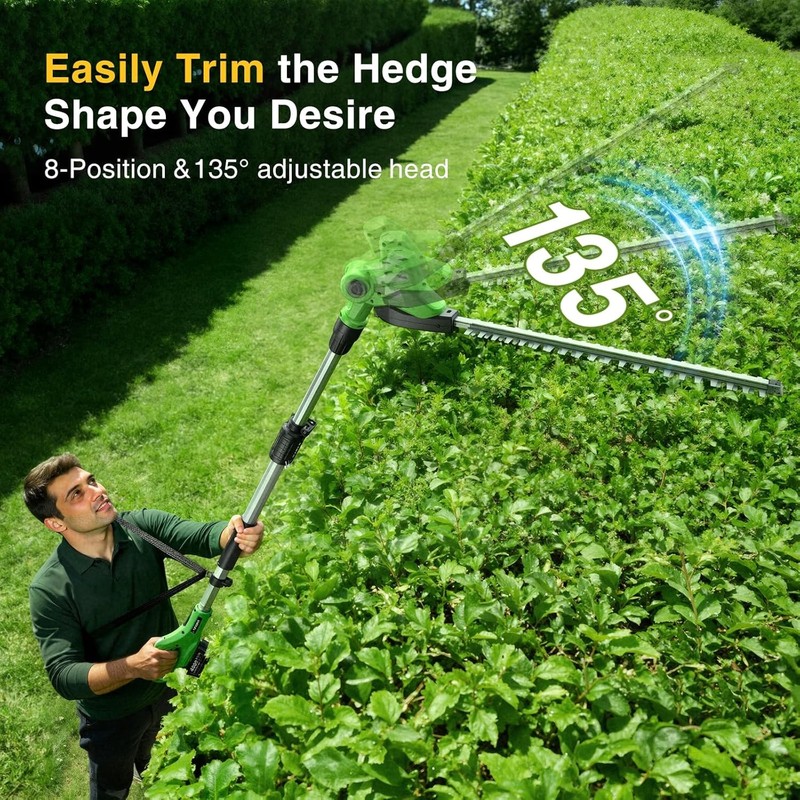 Taskstar Cordless Pole Hedge Trimmer 20" 8FT Pole 2x4000mah Dual-Action Blade gallery