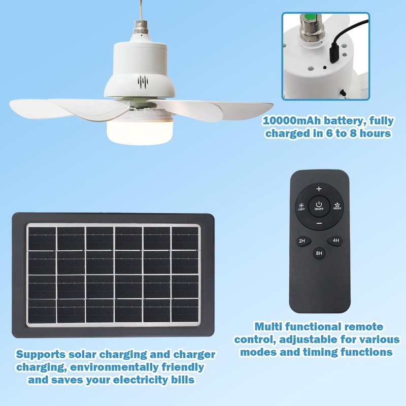Solar Ceiling Fan Light, Solar Powered Rechargeable Ceiling Fan with Light fo... gallery