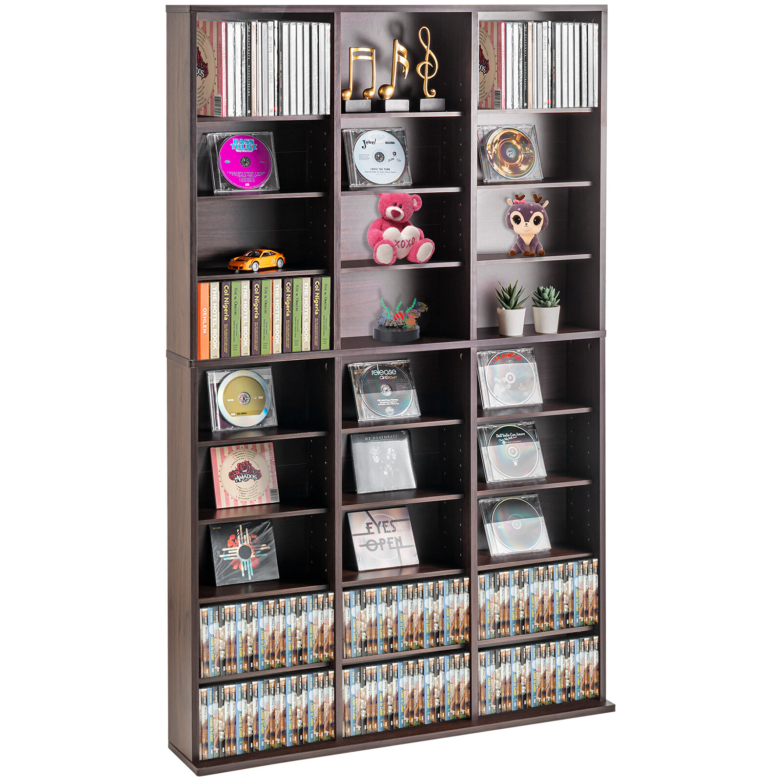 VEVOR Media Storage Cabinet 9 Layers Adjustable DVD Shelves 756 CDs Espresso gallery