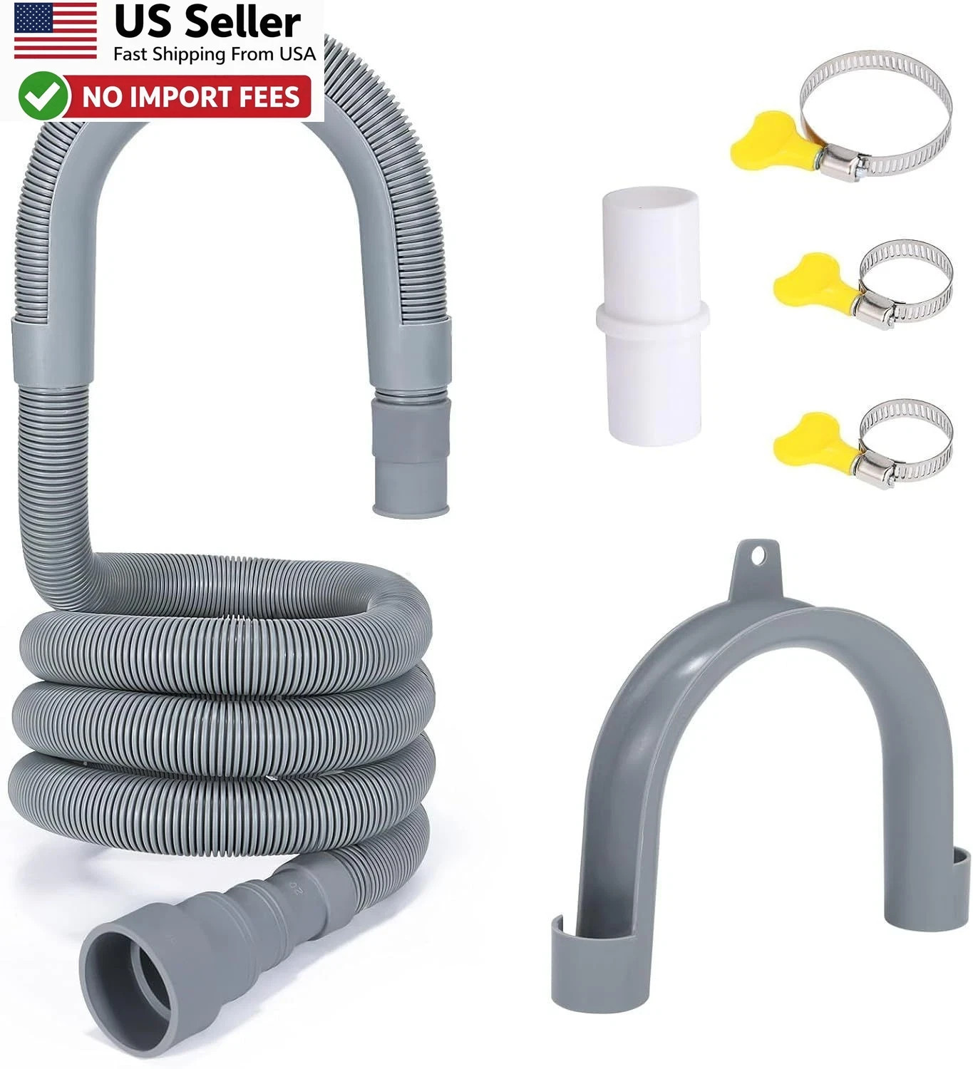 Universal Washing Machine 6.5 FT Drain Hose Extension Portable Washer w/ Clamps gallery