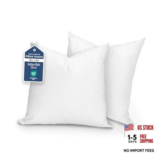 2-Pack Decorative Throw 18" x 18" Pillow Inserts– Soft, 18"W x 18"L White gallery