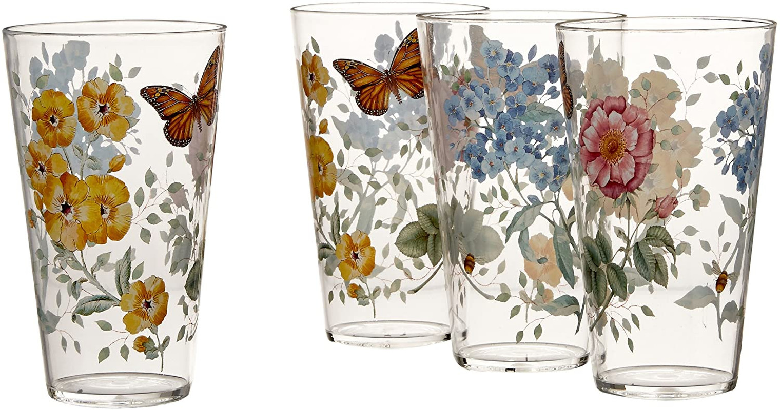 DRINKING GLASSES Butterfly Meadow Melamine Highball Glass Multi Set of 4 LENOX gallery