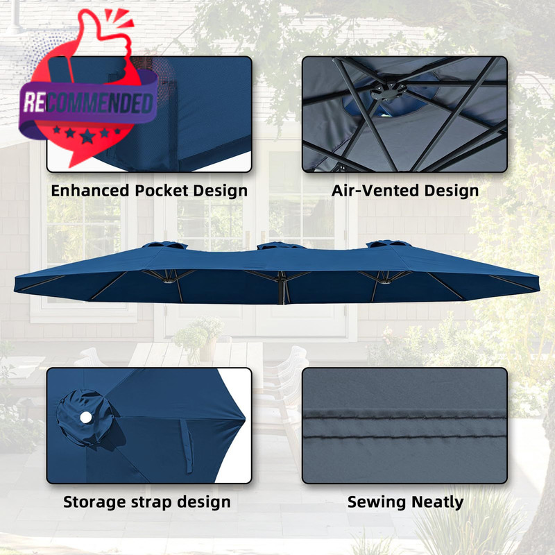 15ft Double-sided Umbrella Replacement Canopy Cover,12 Ribs Large Triple Parasol gallery