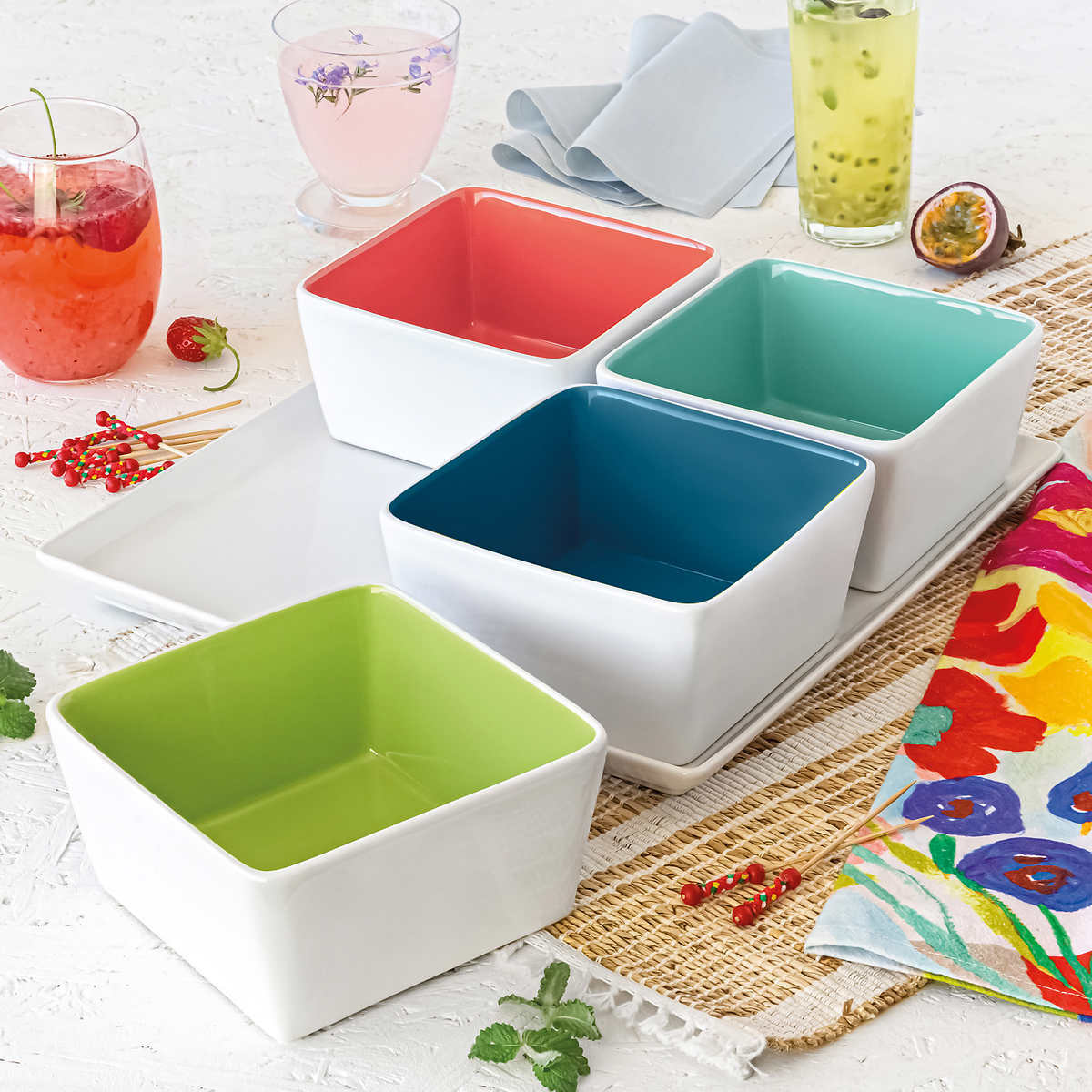 Overandback, 5-Pc "Summertime" Serving Square Platter Tray + Bowl Set gallery