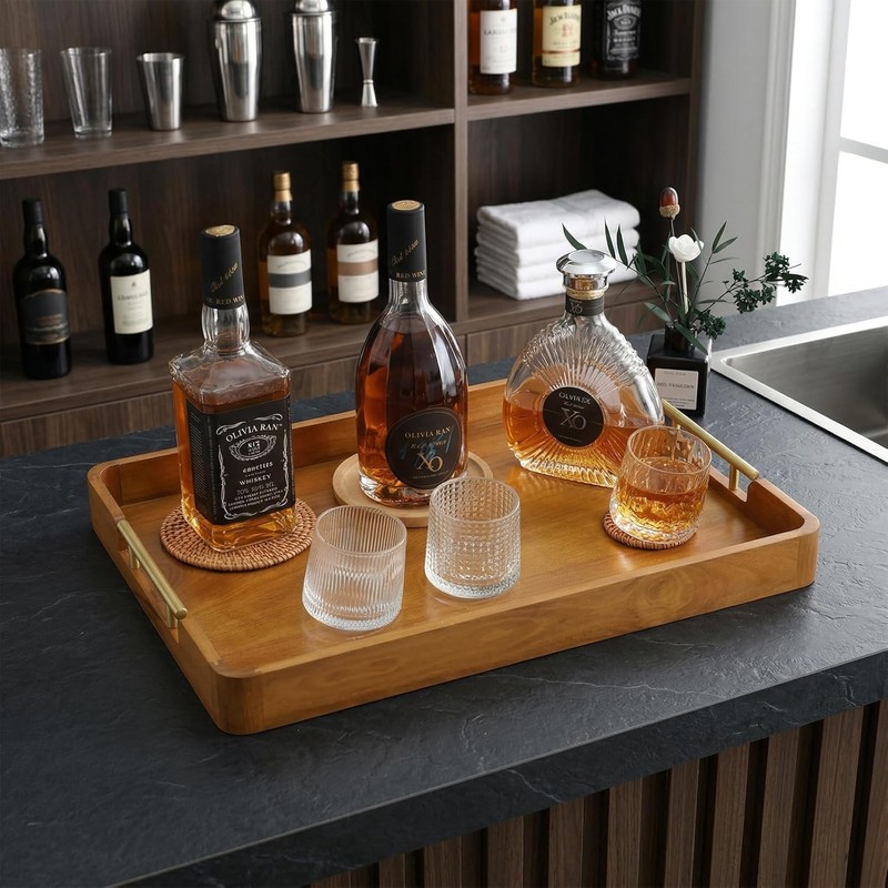 Solid Teak Wood Serving Tray with Handles 20"x14" Patters for Serving Food Party gallery