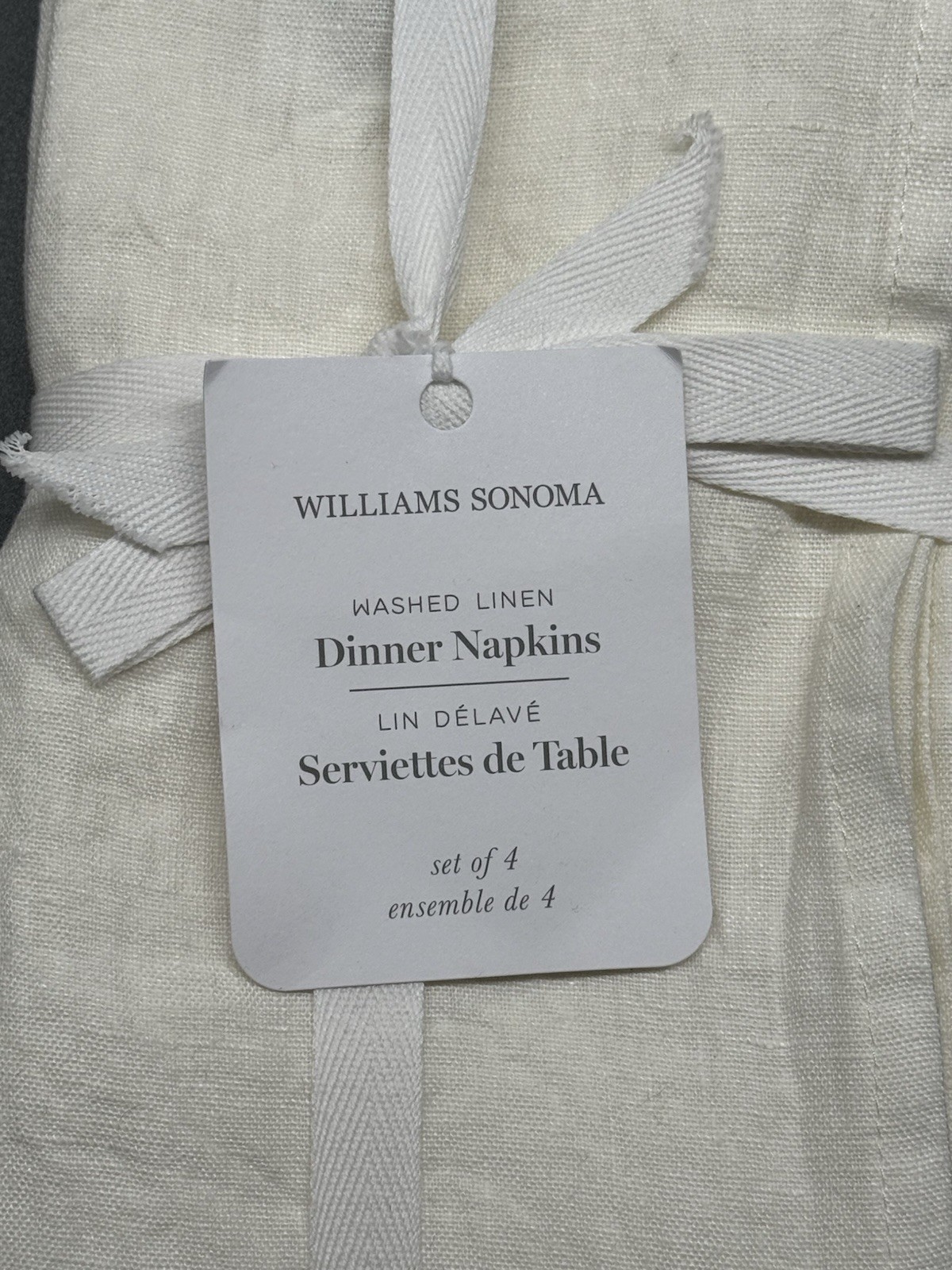 WILLIAMS SONOMA ITALIAN WASHED LINEN NAPKINS SET OF 4 BRAND NEW CREAM gallery