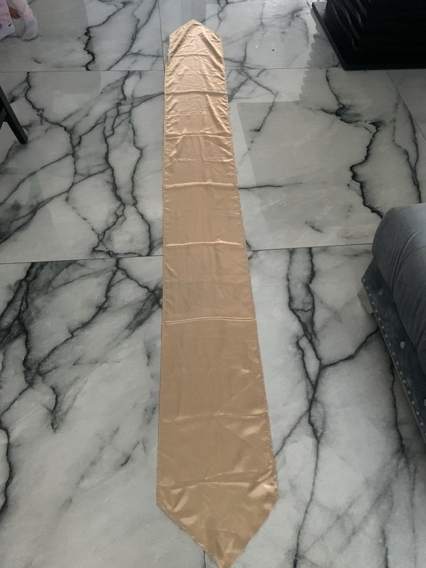 Beige Satin Solid Pointed Reversible 6 Table Runner and 36 chair bows 71-90 in gallery