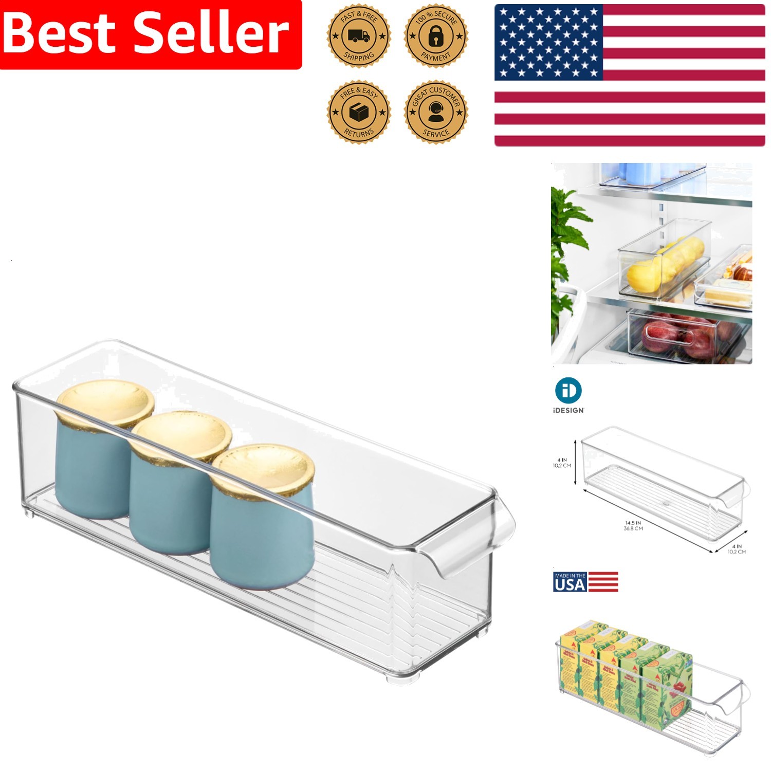 Clear Fridge Storage Bin with Handle, Stackable Organizer for Kitchen Pantry ... gallery