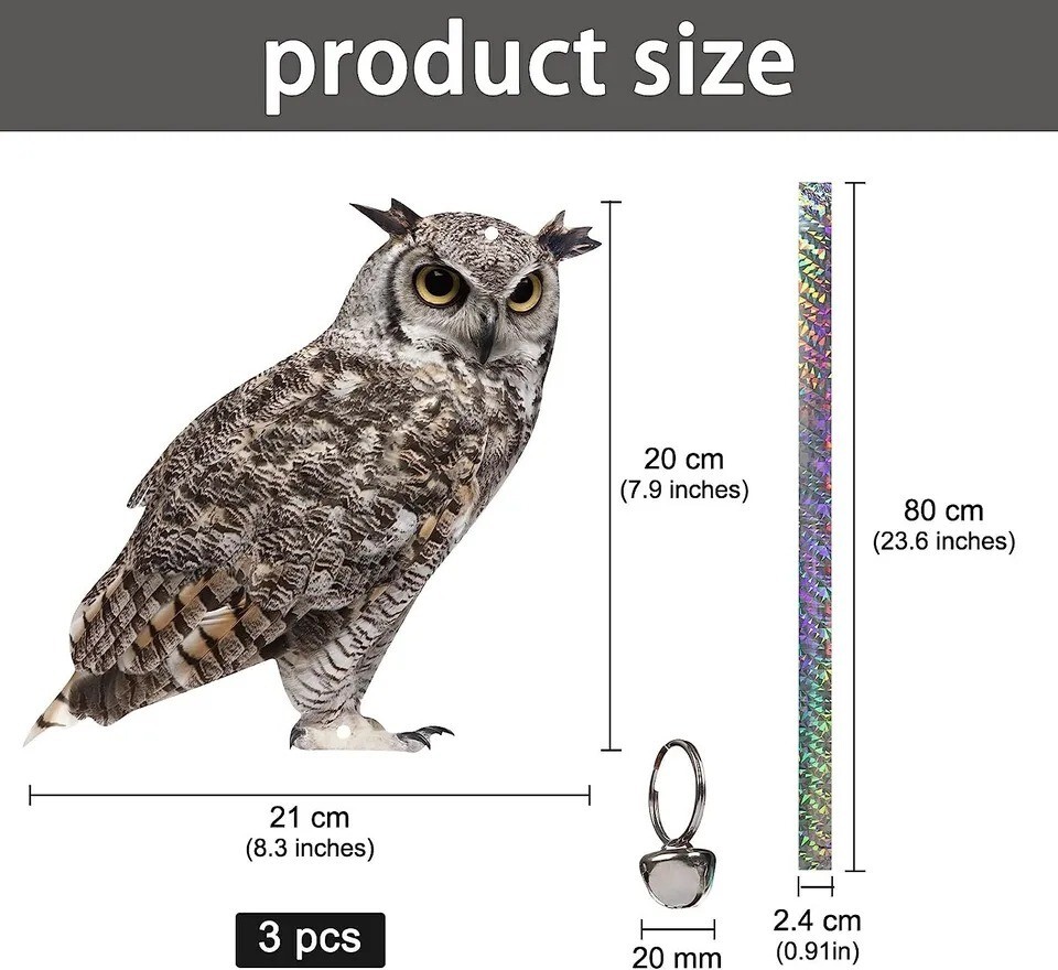 Fake Owl Decoy to Scare Birds, 3 Pack Fake Owl Hanging Effective Bird Control D gallery
