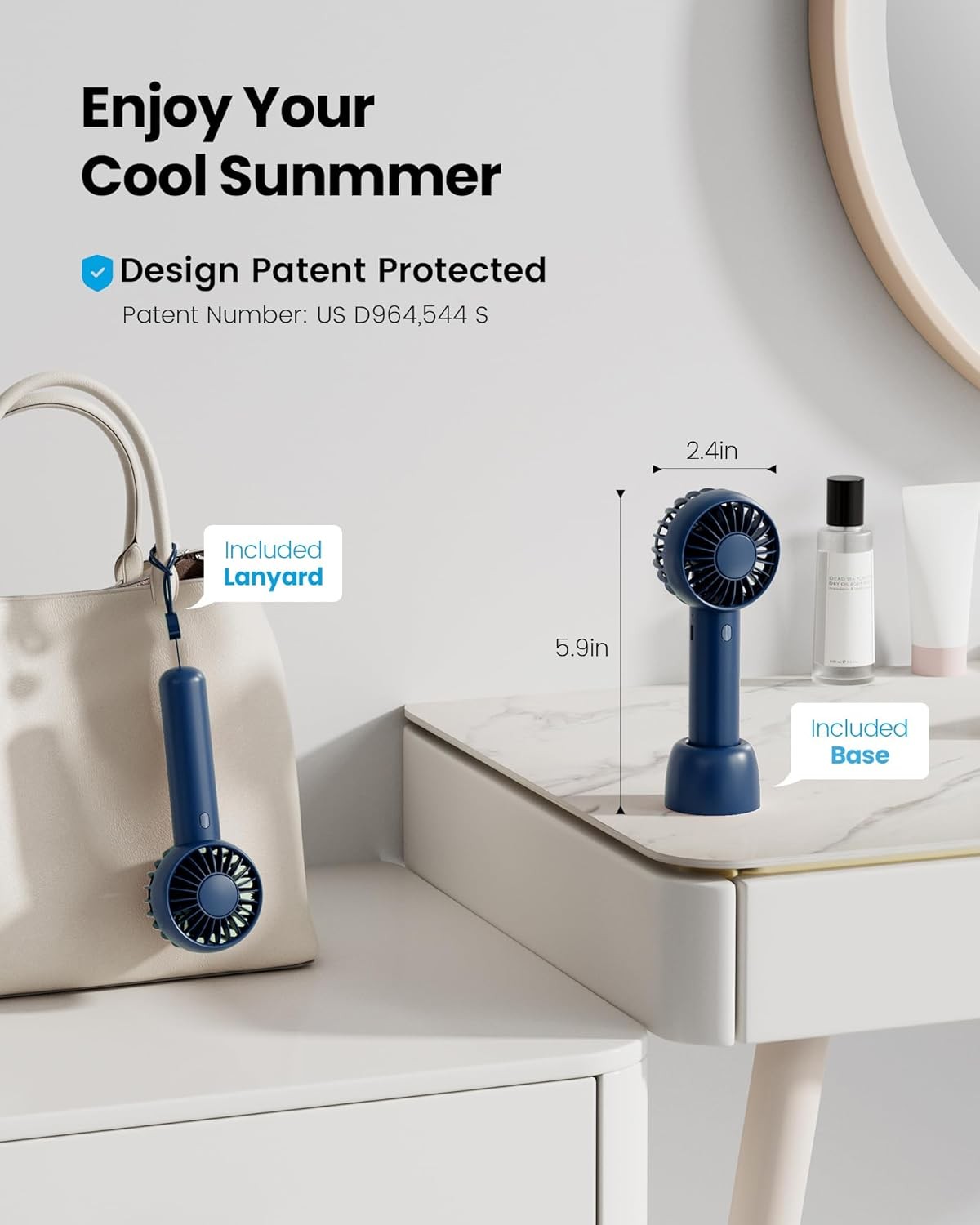 Mini Portable Fan, Navy Blue, Cute Design, Powerful Wind, Handheld and Desktop gallery