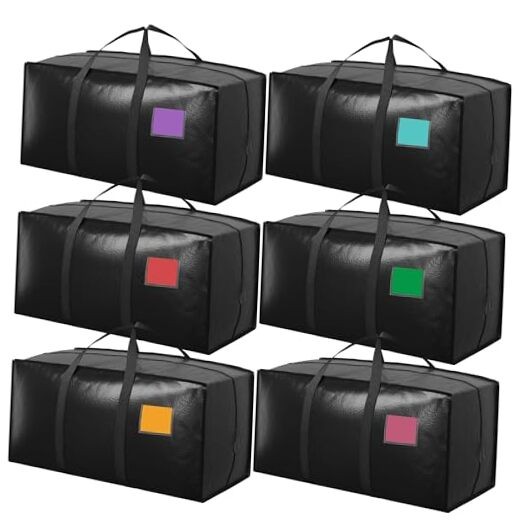 Moving Bags with Full-Open Side Zipper, Extra Large 93L Heavy Duty 6 Pack Black gallery