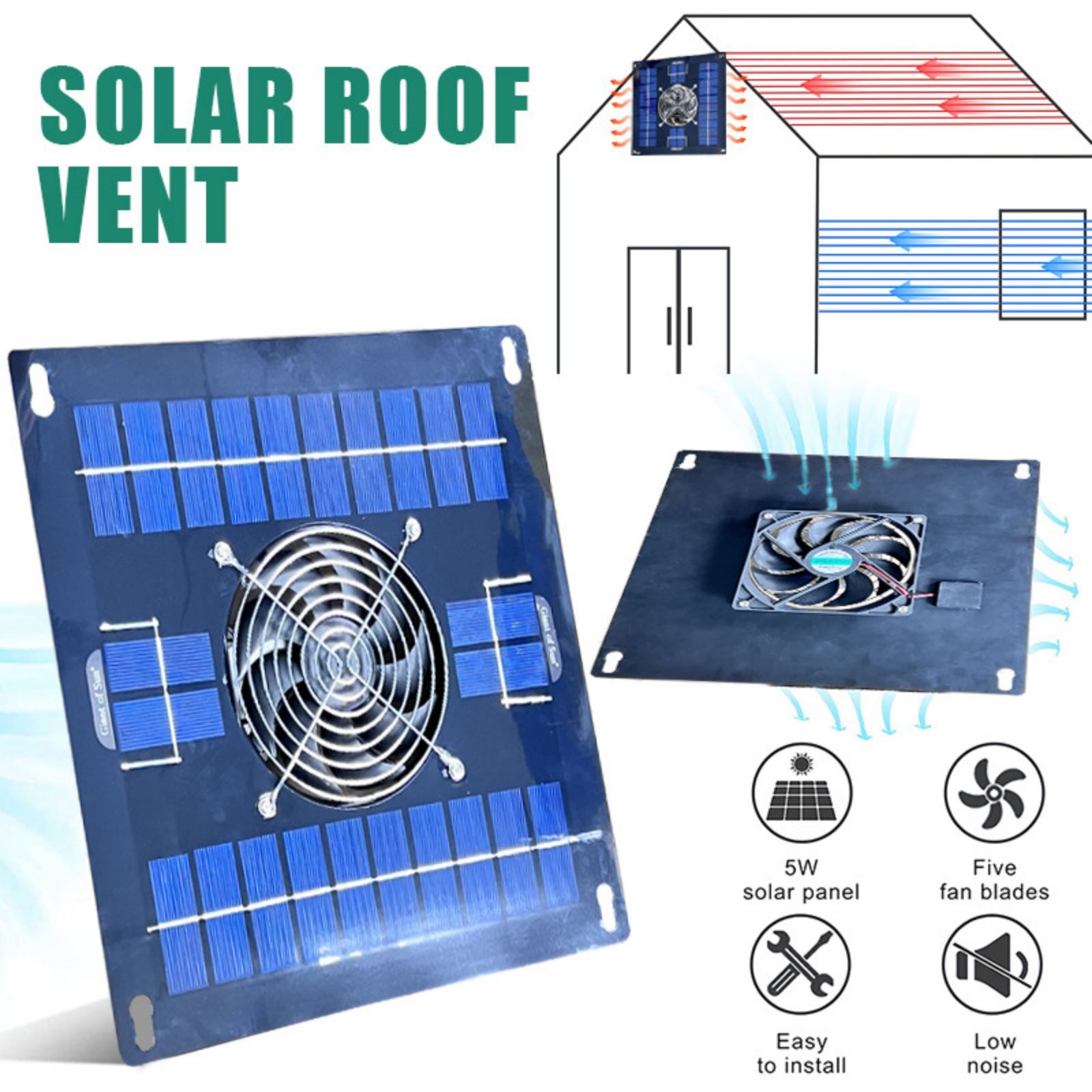 400cfm Solar Powered Attic Fan System Roof Vent Fan For Attic or Greenhouse gallery