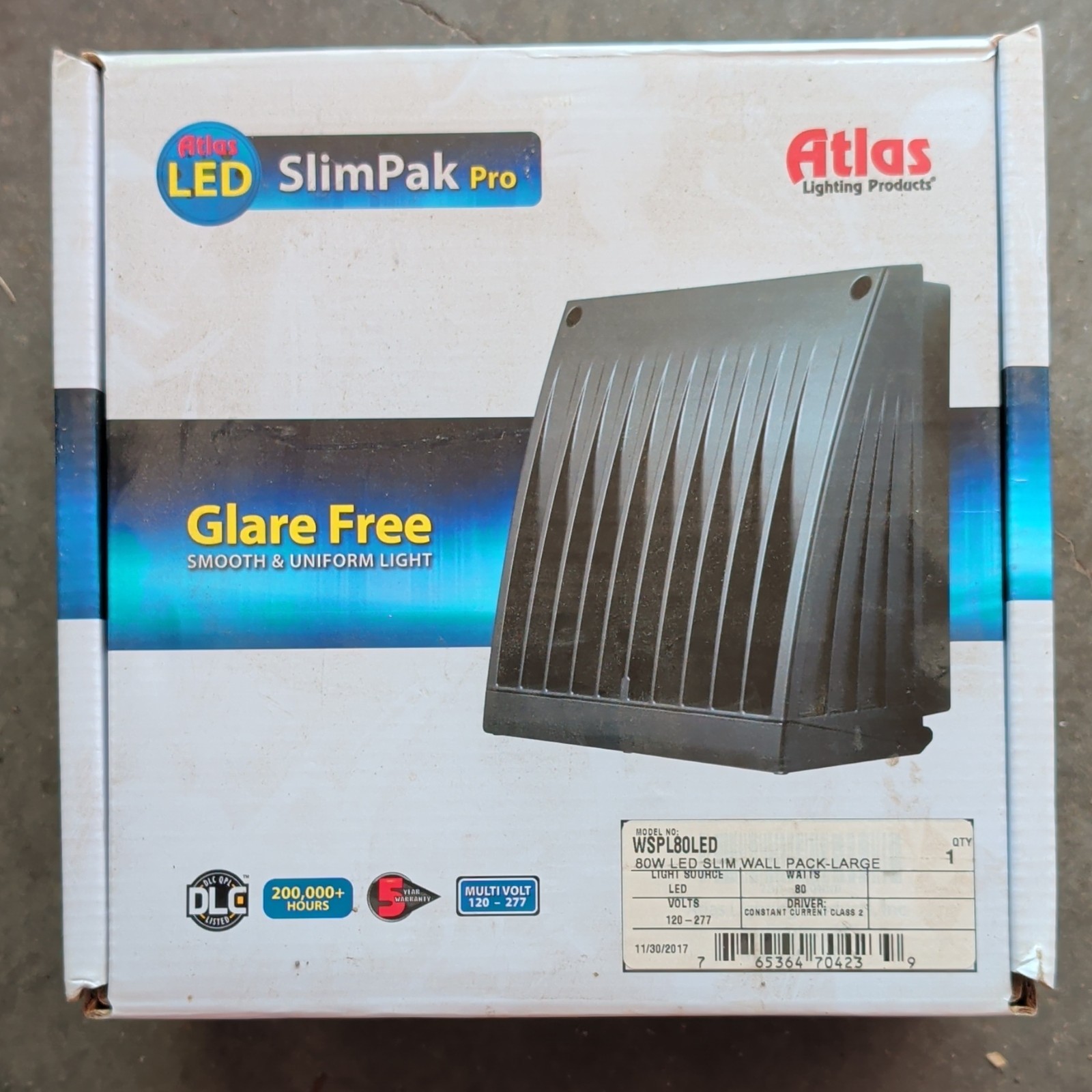 NIB Atlas SlimPak Pro LED Wall Pack Light WSPL80LED 80W 120-277V Gray gallery