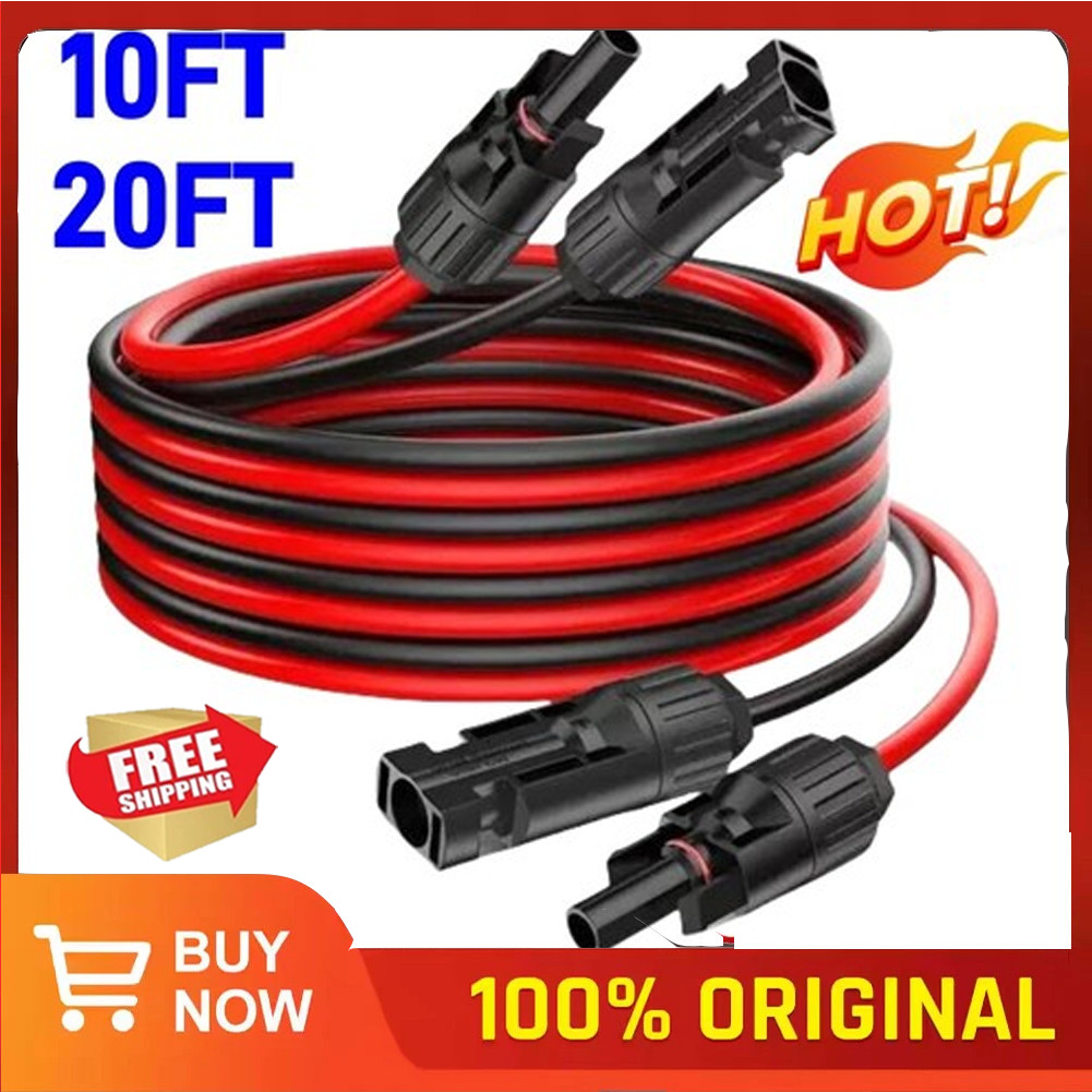 10 AWG Solar Panel Extension Cable PV Wire Solar Connectors Pair Black Red 6mm² gallery
