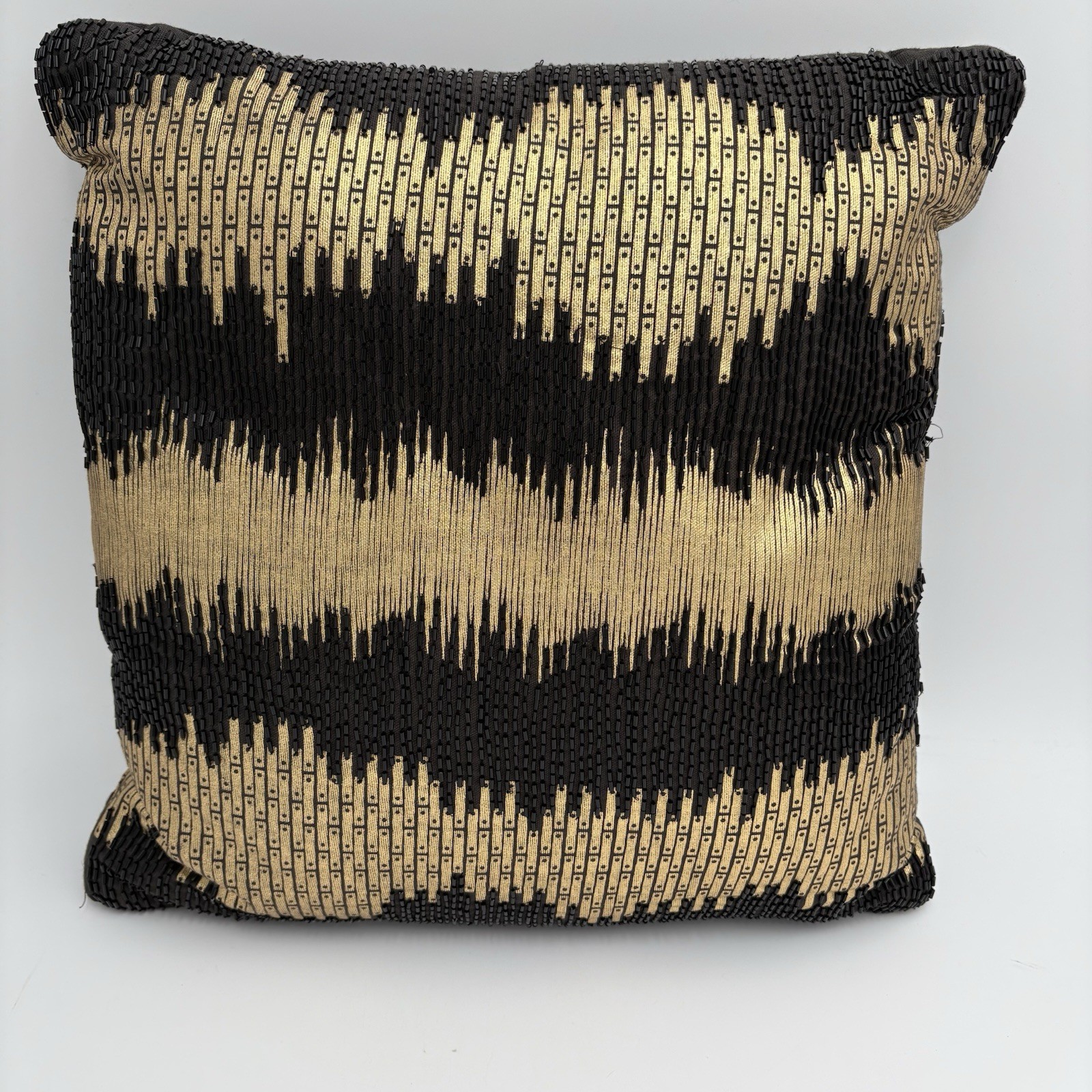 Black And Gold Beaded Geometric Accent Pillow 14x14 Luxury Chic VGUC gallery