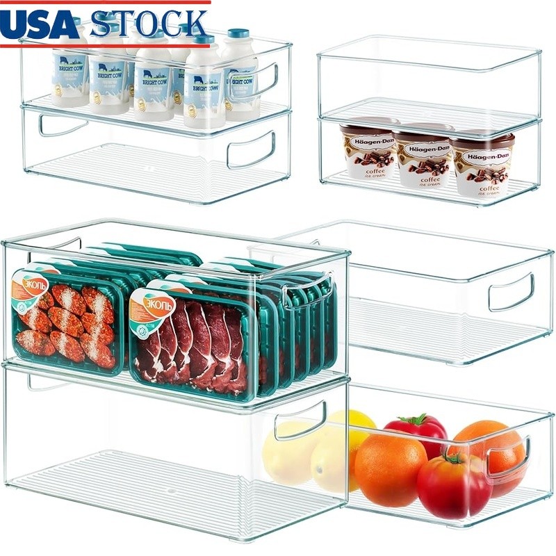 XL Clear Freezer Storage Bins Stackable Food Safe PET Durable Organizers New