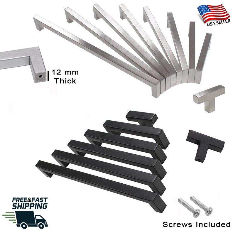 Square Bar Pull Handle Kitchen/Bathroom Cabinet Hardware Modern Black/Nickel KPT