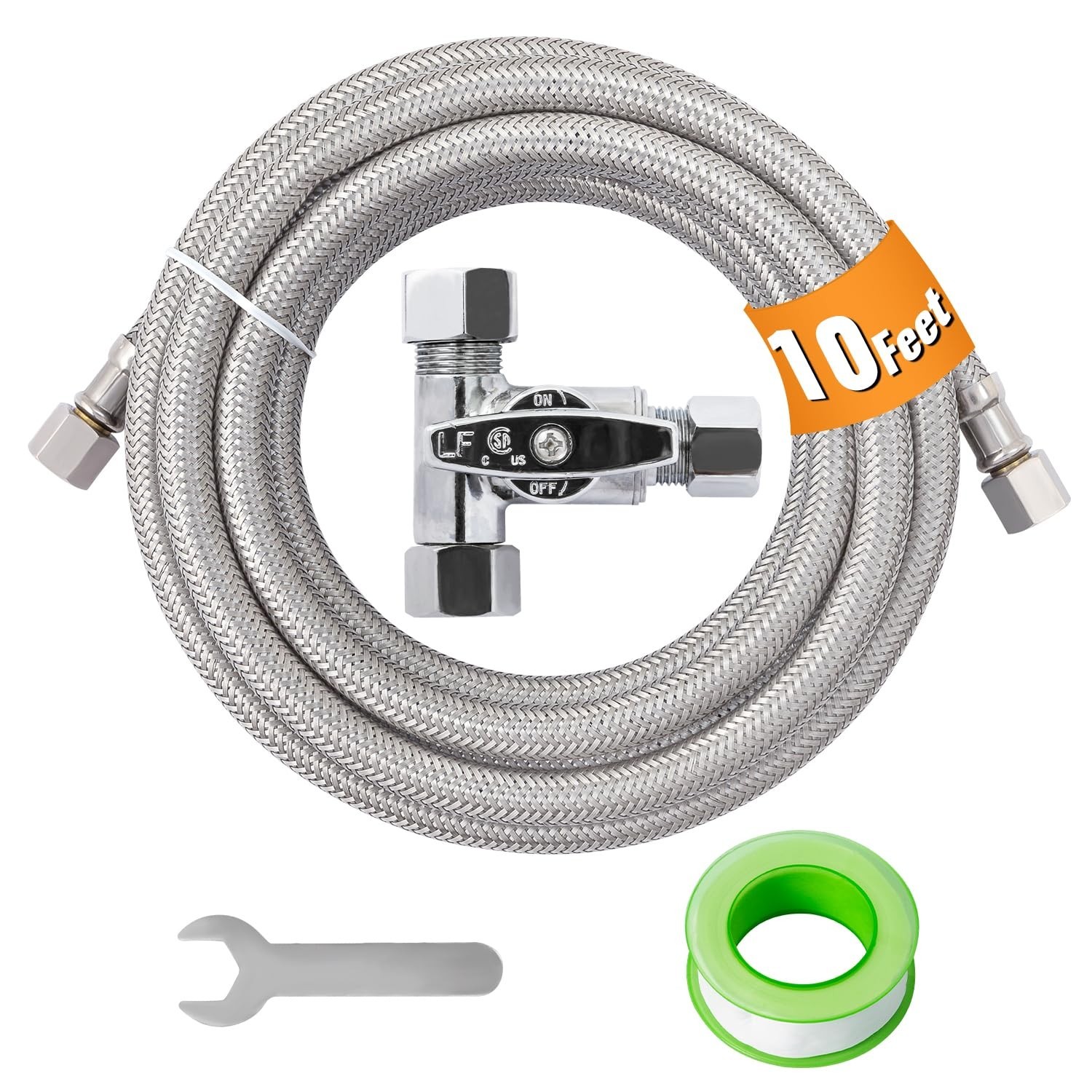 Refrigerator Ice Maker Water Line Kit - 10' Braided Stainless Steel Fridge Water gallery