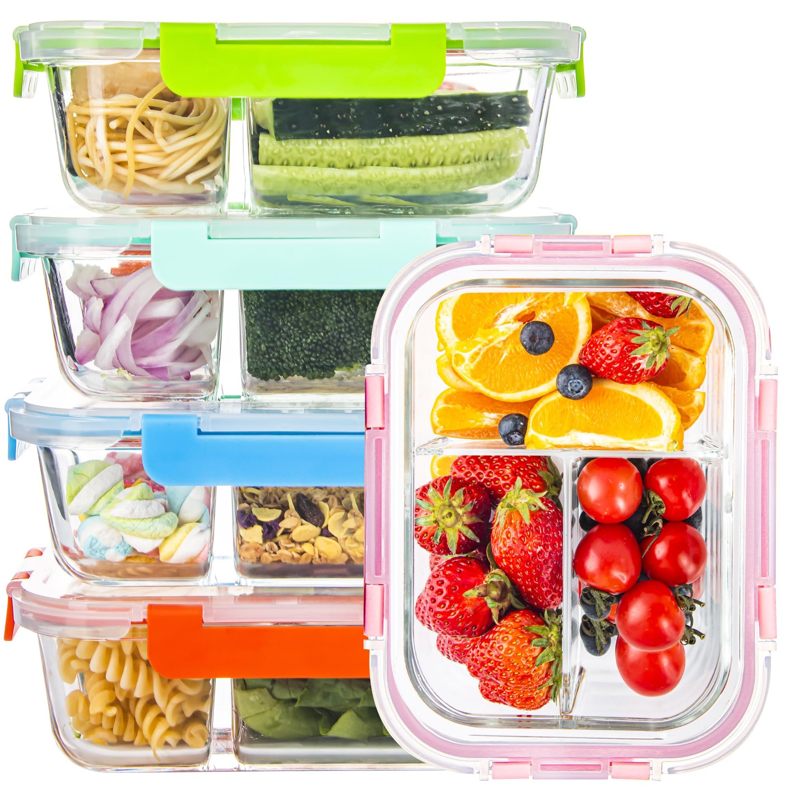 Glass Food Storage Containers 3 Compartment with Lids (5 Pack 34oz) Divided Meal gallery
