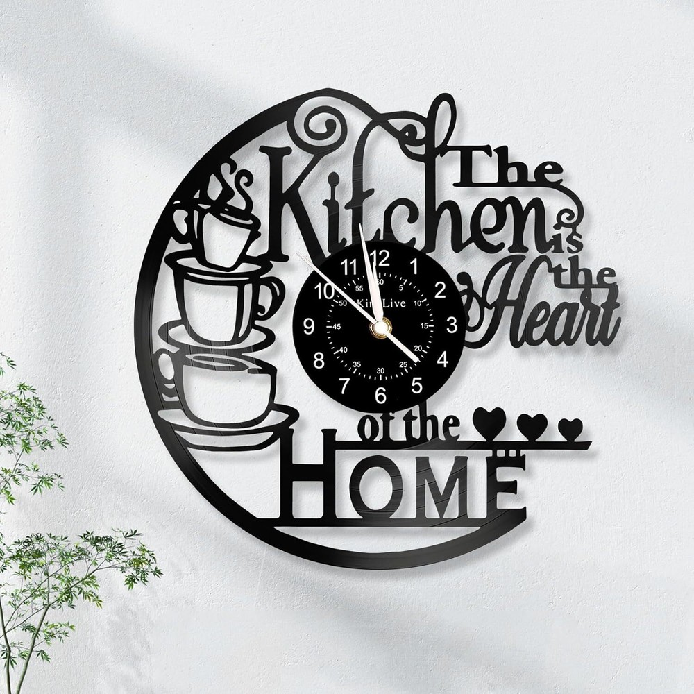 12 Inch Kitchen Vinyl Record Wall Clock,Coffee Wall Decor for Office Living Room