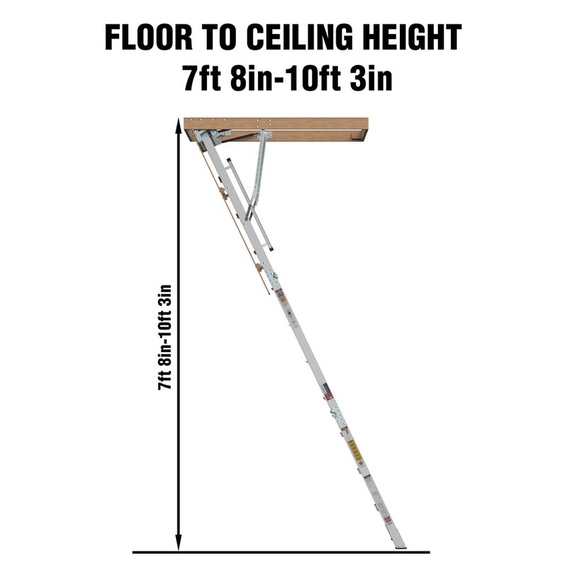 Folding Retractable Aluminum Attic Ladder Stairs Fits 7'8"-10'3" Ceiling Height gallery