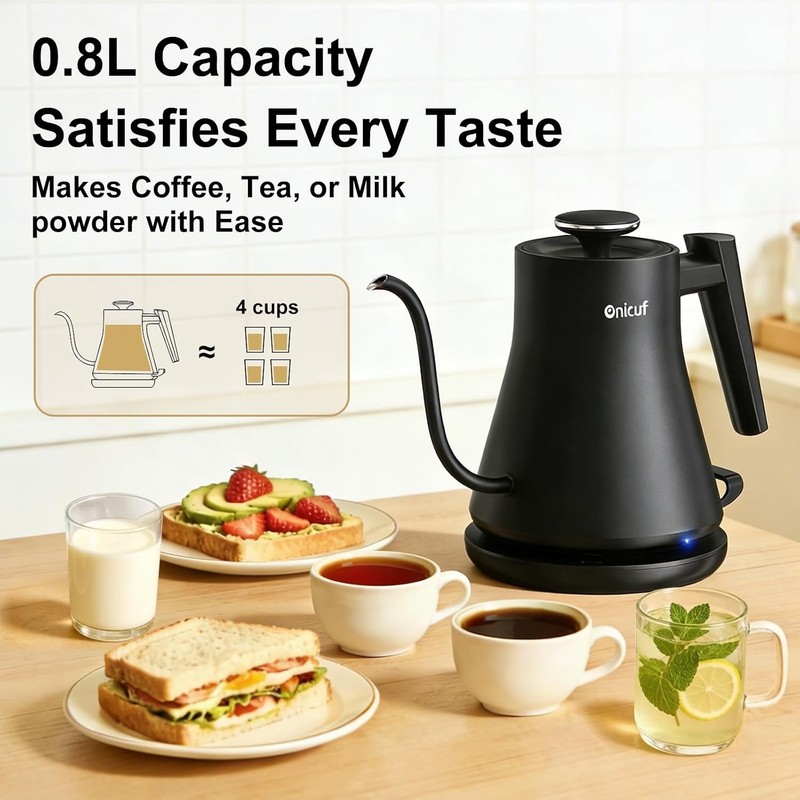 Sleek 1000W Gooseneck Electric Kettle - 0.8L Leak-Proof Design for Tea & Coffee gallery