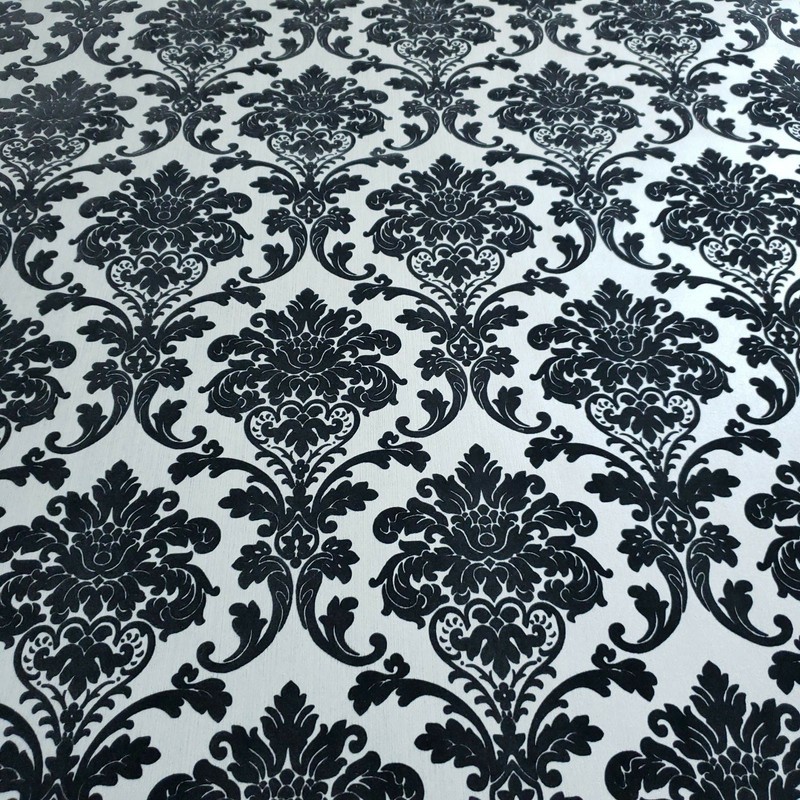Wallpaper flocking black white silver metallic Flocked vintage velvet damask 3D gallery