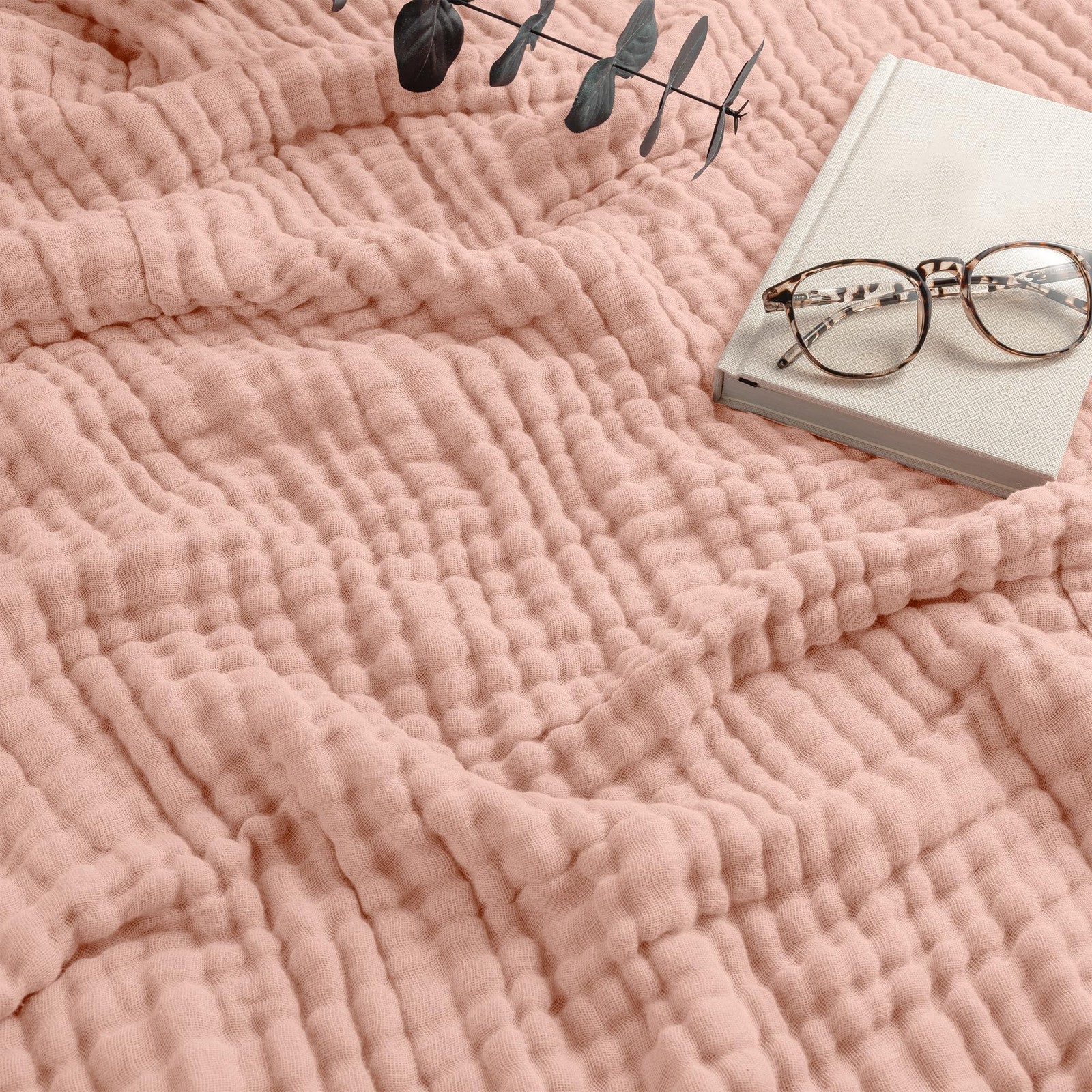 Muslin Throw Blanket Quilted Design 6-Layer Gauze Soft Cotton Blush 50x60 gallery