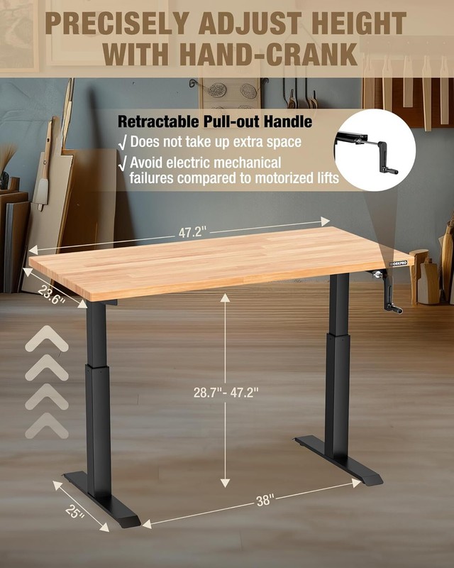WORKPRO Adjustable Workbench with Crank Handle 47.2"x23.6" Rubber Wood Worktable gallery