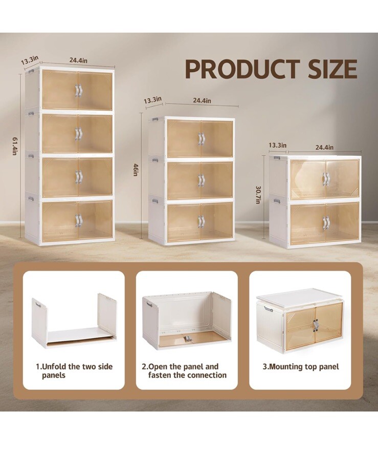 3 Pack - Collapsible Storage Cabinet - Foldable Storage Bins with Doors - 96 QT gallery