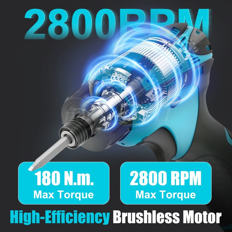 Cordless Brushless Impact Driver Hammer Drill Combo Kit with 2 Battery&Charger gallery