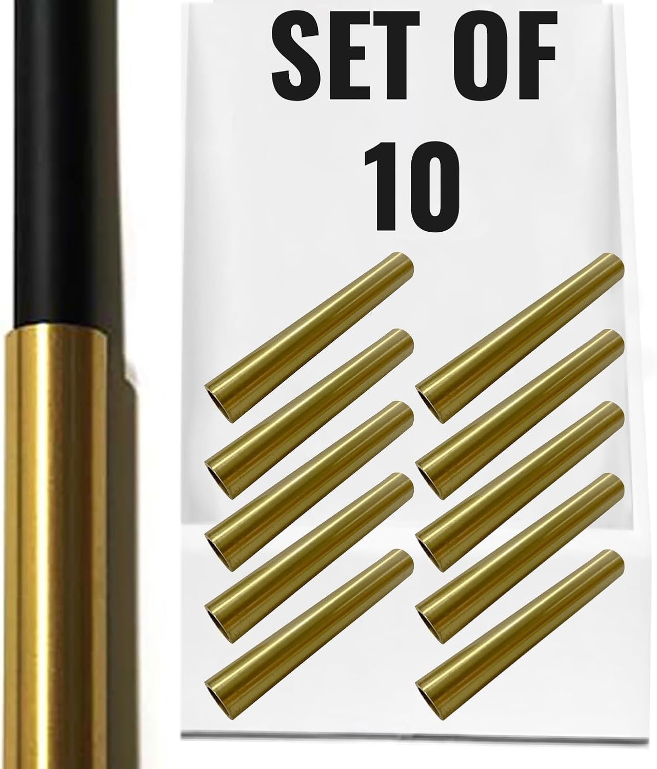 DECOREX Hardware - 8" Decorative Brass Tube for 5/8" Round Balusters – Set of 10 gallery
